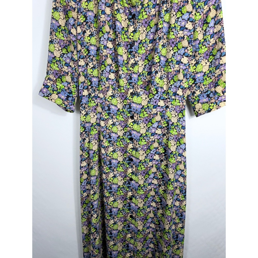 Maje Floral Button Front Midi Dress with Back Cutout Purple Green Yellow US L - Picture 5 of 16